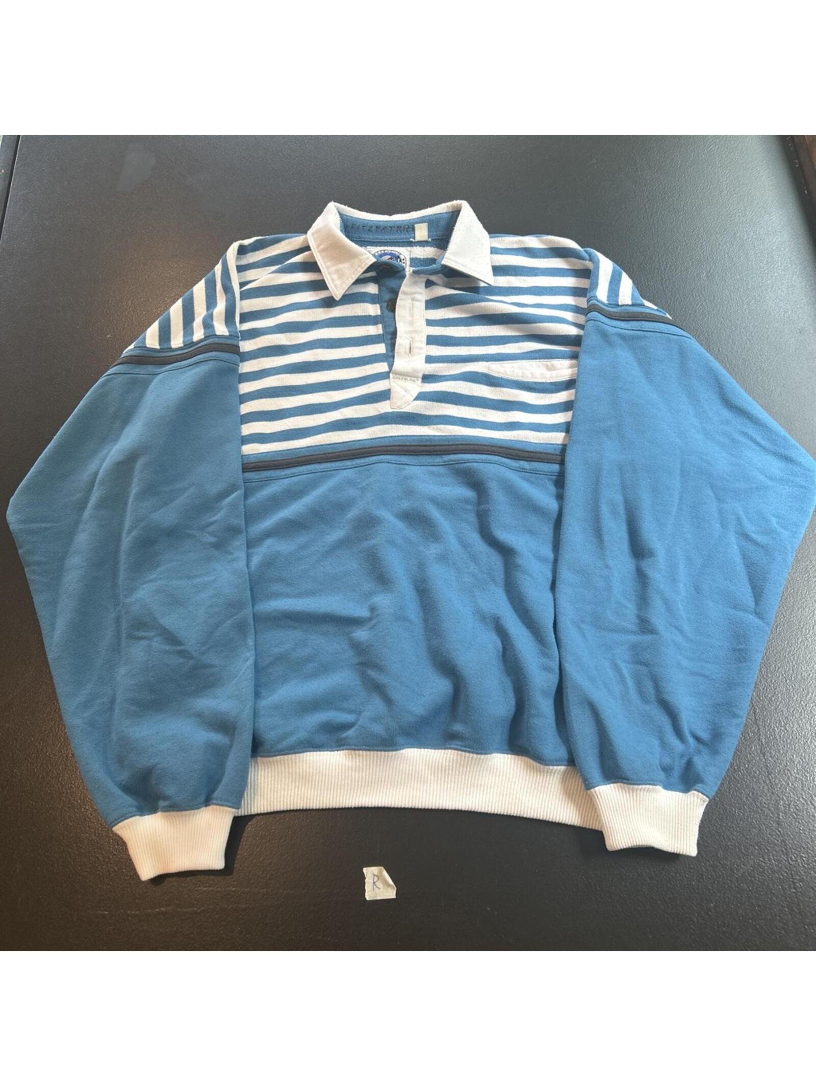 Greenline International Blue And White Striped Rugby Pullover Sweatshirt